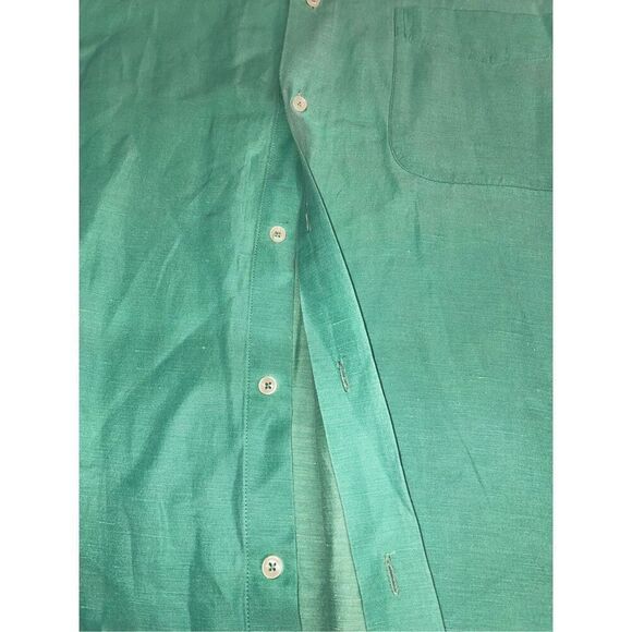 Peter Millar Shirt Mens Large Green Button Up Short Sleeve Linen Silk Blend A18 - Picture 2 of 8